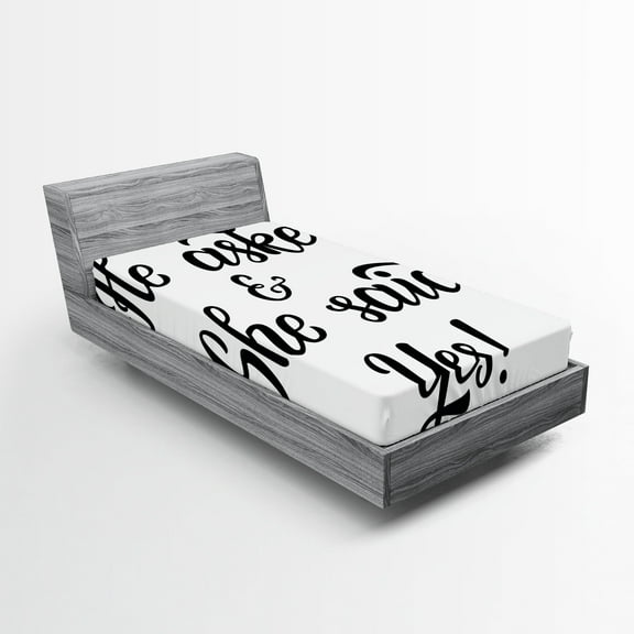 Ambesonne Saying Fitted Sheet, Wedding Engagement, Twin XL Size, Black and White
