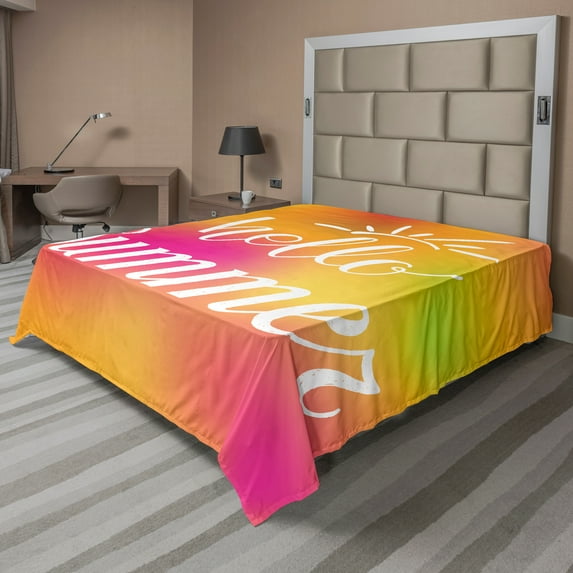 Ambesonne Saying Flat Sheet, Abstract Colorful Summer, California King, Hot Pink Marigold