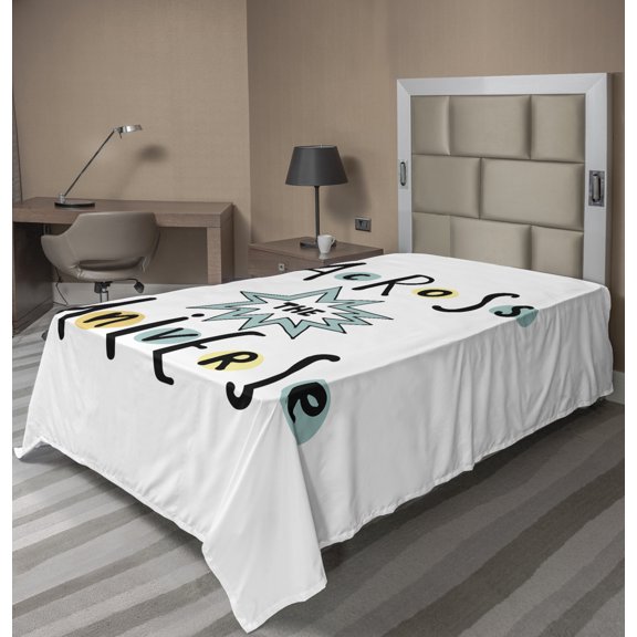 Ambesonne Saying Flat Sheet, Adventurous Philosophical, Twin Size, White Pale Teal Yellow