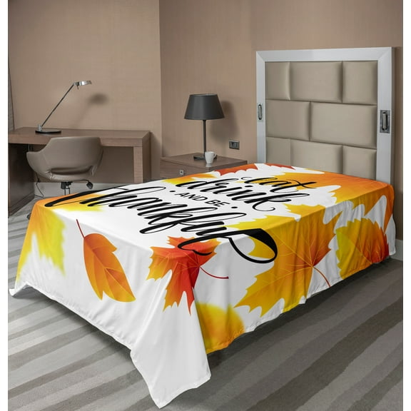 Ambesonne Saying Flat Sheet, Autumn Thanksgiving Text, Twin Size, Burnt Orange Orange