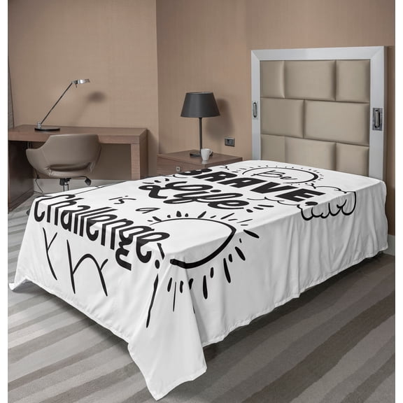 Ambesonne Saying Flat Sheet, Be Brave Themed Slogan, TwinXL Size, Black White