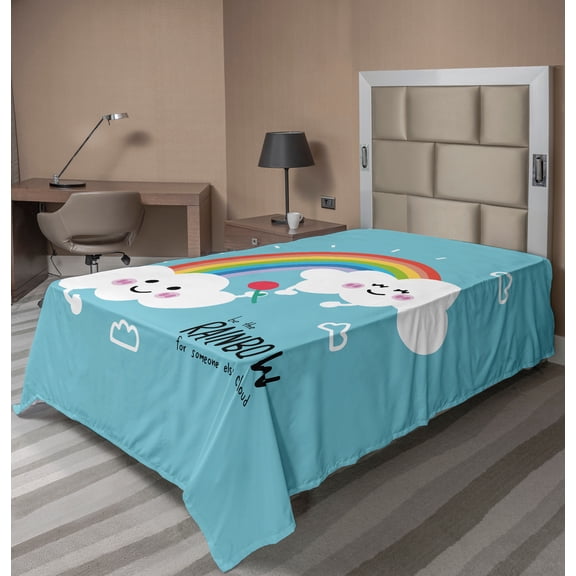 Ambesonne Saying Flat Sheet, Be Rainbow Someone Saying, Twin Size, Pale Sky Blue Multicolor