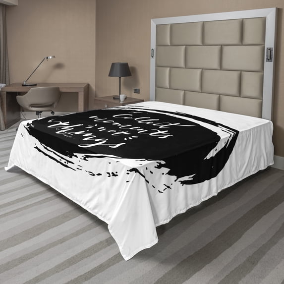 Ambesonne Saying Flat Sheet, Big Round Spot and Lettering, Full Size, Charcoal Grey and White