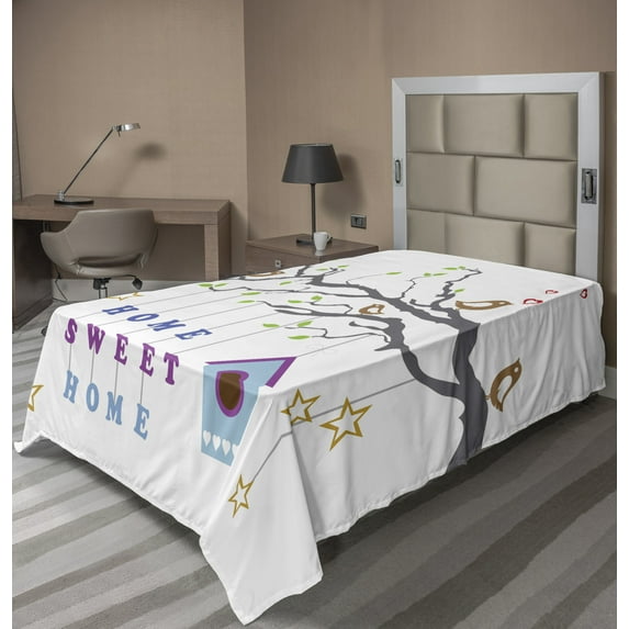 Ambesonne Saying Flat Sheet, Bird Tree Stars, Twin Size, Multicolor