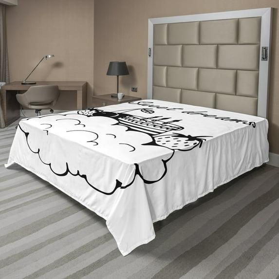 Ambesonne Saying Flat Sheet, Birthday Theme, King Size, Black and White