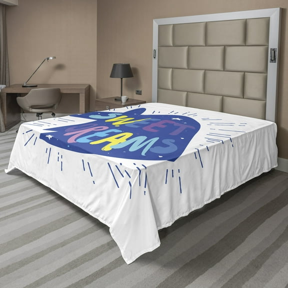 Ambesonne Saying Flat Sheet, Blue Unicorn Head, King Size, Multicolor