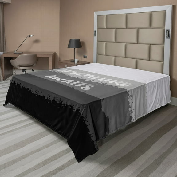 Ambesonne Saying Flat Sheet, Brush Stroke Words Graphic, King Size, Charcoal Grey and Black