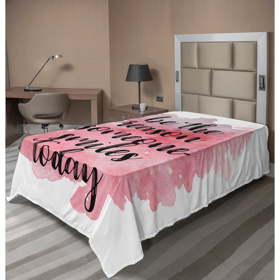 Ambesonne Saying Flat Sheet, Calligraphy Watercolors, Twin Size, Pink Black and White