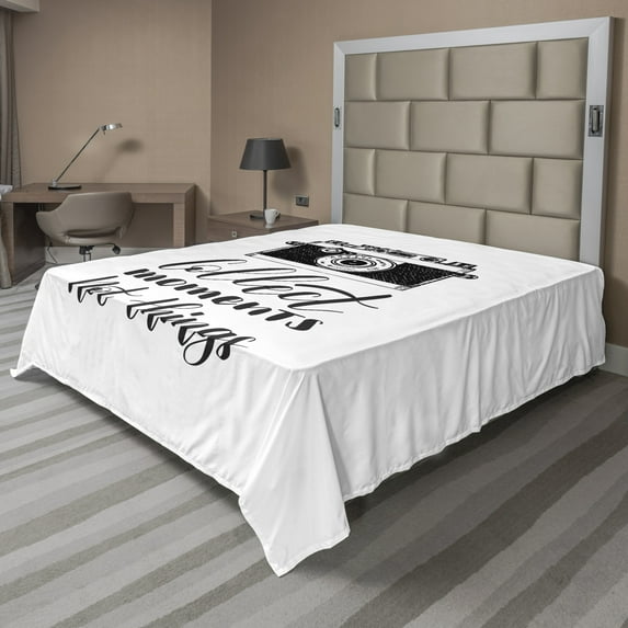 Ambesonne Saying Flat Sheet, Capturing the Moment in Life, Queen Size, Charcoal Grey and White