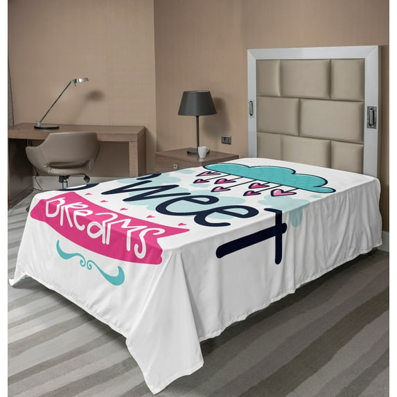 Ambesonne Saying Flat Sheet, Cartoon Clouds, TwinXL Size, Multicolor