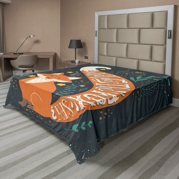 Ambesonne Saying Flat Sheet, Cartoon Fox Funny Animal, Full Size, Multicolor
