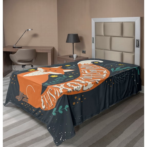 Ambesonne Saying Flat Sheet, Cartoon Fox Funny Animal, TwinXL Size, Multicolor
