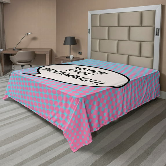 Ambesonne Saying Flat Sheet, Cartoon Motivation Art, Full Size, Blue Pink