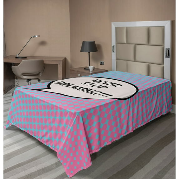 Ambesonne Saying Flat Sheet, Cartoon Motivation Art, Twin Size, Blue Pink