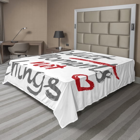 Ambesonne Saying Flat Sheet, Cautious Message Typographic, California King, Grey Vermillion White