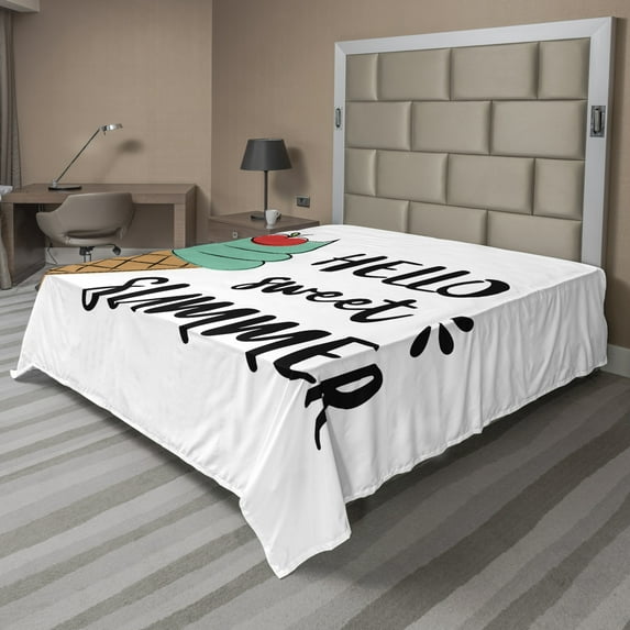 Ambesonne Saying Flat Sheet, Cherry Top Ice Cream, Queen Size, Seafoam Scarlet