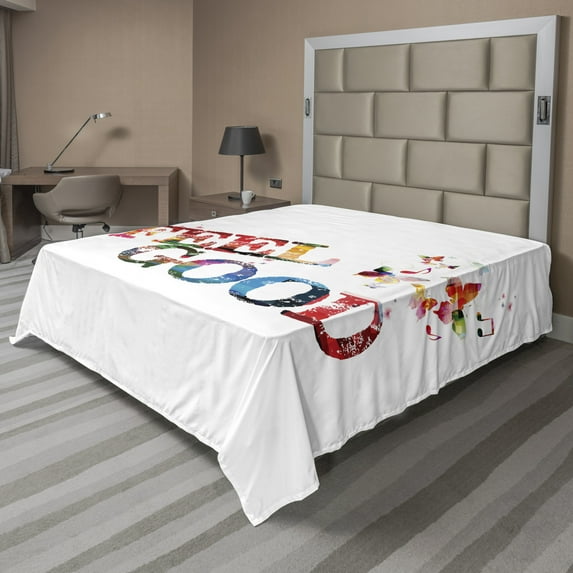 Ambesonne Saying Flat Sheet, Colorful with Butterflies, King Size, Multicolor