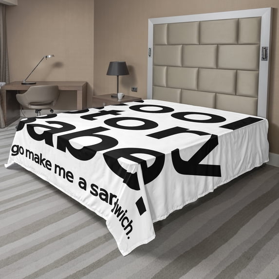 Ambesonne Saying Flat Sheet, Cool Story Babe Sarcasm, California King, White Black