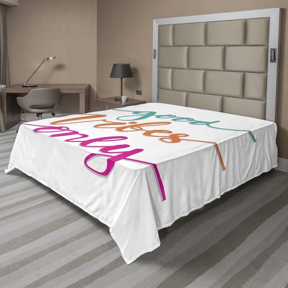 Ambesonne Saying Flat Sheet, Creative Positive Text, California King, Dark Seafoam Magenta