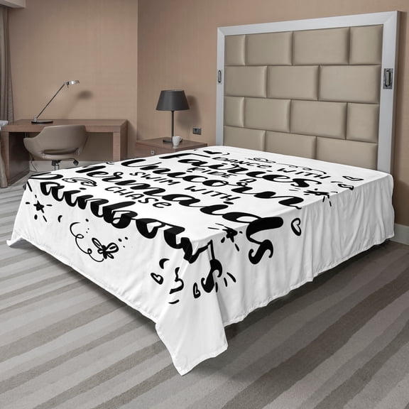 Ambesonne Saying Flat Sheet, Creatures Phrases, King Size, Black and White