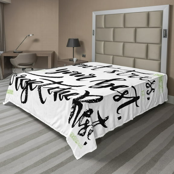 Ambesonne Saying Flat Sheet, Do Not Stress Do Your Best, King Size, Pale Green Black White
