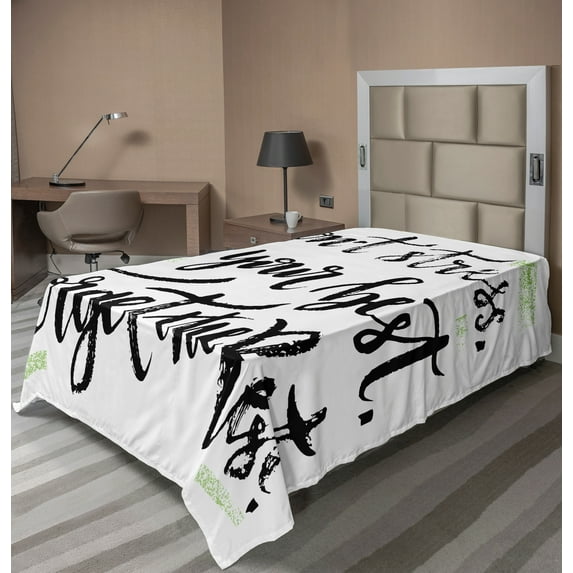 Ambesonne Saying Flat Sheet, Do Not Stress Do Your Best, Twin Size, Pale Green Black White