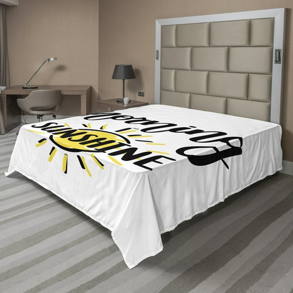 Ambesonne Saying Flat Sheet, Doodle Morning Sunshine Text, California King, Yellow Black White