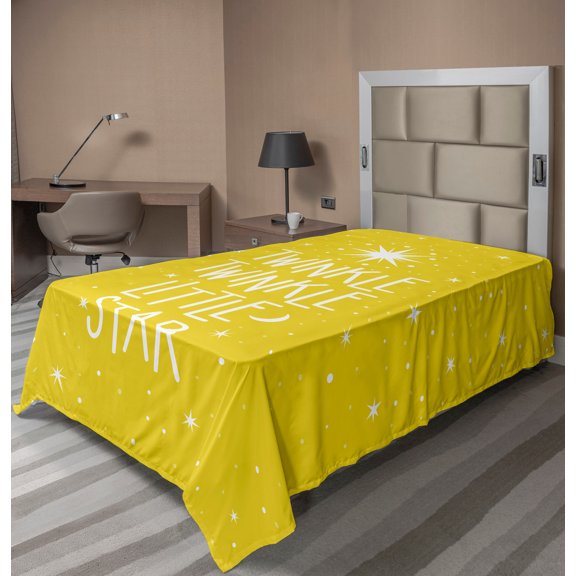 Ambesonne Saying Flat Sheet, Doodled Stars and Crescent, Twin Size, Yellow White