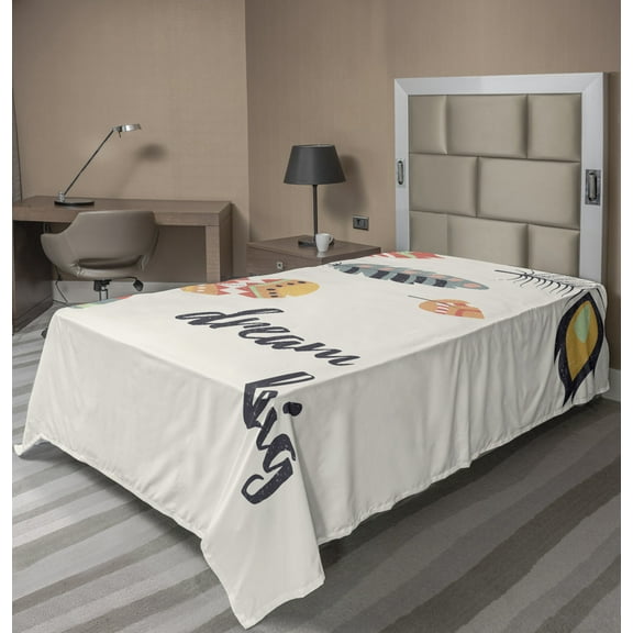 Ambesonne Saying Flat Sheet, Dream Big Calligraphy Hippie, Twin Size, Multicolor