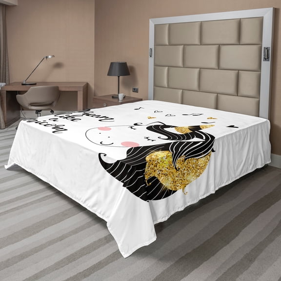 Ambesonne Saying Flat Sheet, Dream Like a Unicorn, Queen Size, Yellow and Charcoal Grey