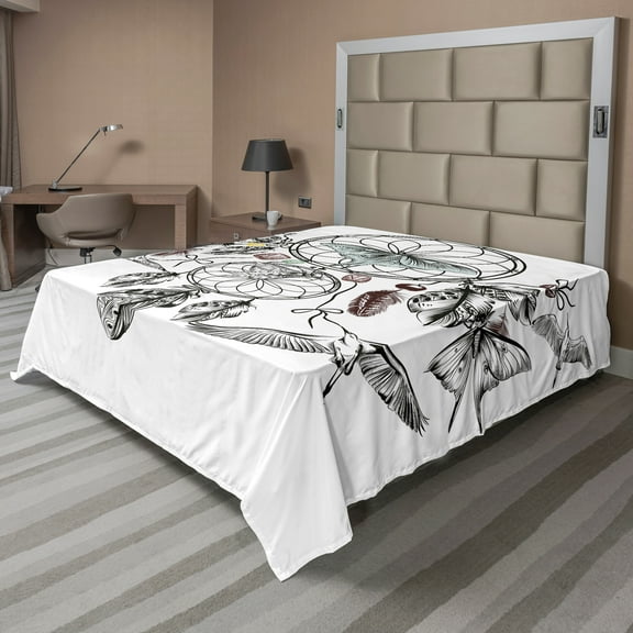 Ambesonne Saying Flat Sheet, Dreamcatcher Butterflies, King Size, Multicolor