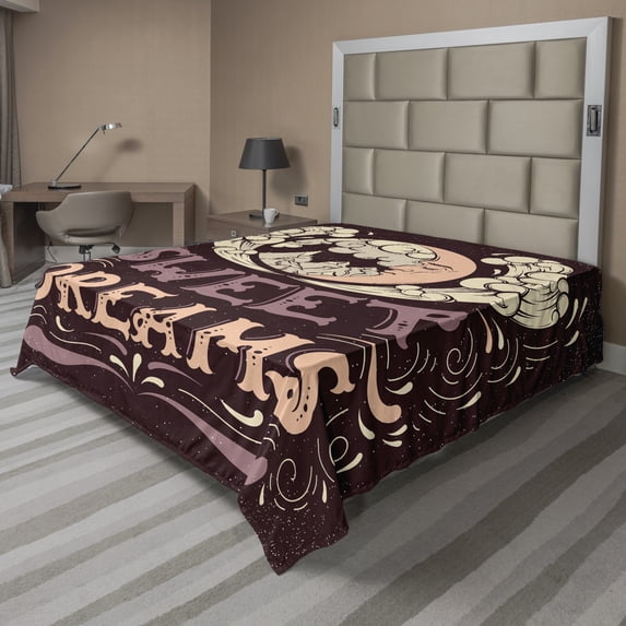 Ambesonne Saying Flat Sheet, Dreams Moon, Queen Size, Dark Maroon Multicolor