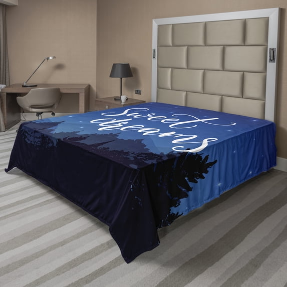 Ambesonne Saying Flat Sheet, Dreams Night Wish, Queen Size, Multicolor