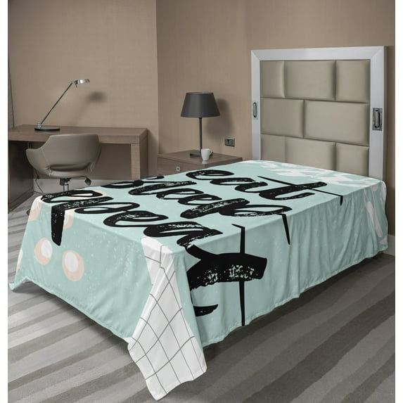 Ambesonne Saying Flat Sheet, Eat Sleep Repeat Lettering, Twin Size, Mint Green Black