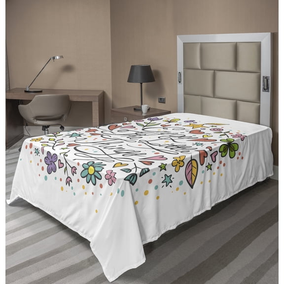 Ambesonne Saying Flat Sheet, Enjoy the Little Things Word, Twin Size, Multicolor
