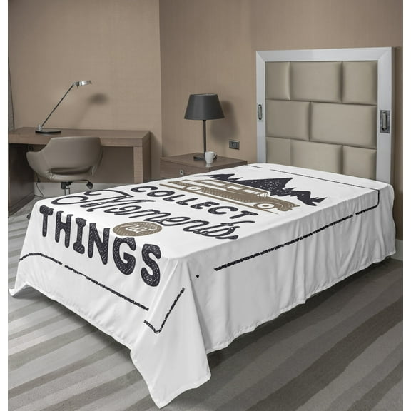 Ambesonne Saying Flat Sheet, Exploring Precious Moments, Twin Size, Cocoa Dark Blue Grey