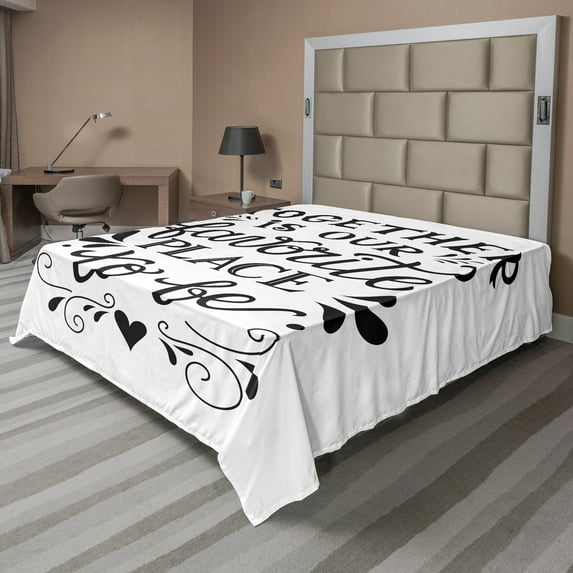 Ambesonne Saying Flat Sheet, Family Love Saying Art, Queen Size, Charcoal Grey White