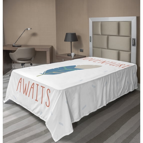 Ambesonne Saying Flat Sheet, Feather and Typography Art, TwinXL Size, Salmon Pale Tan White