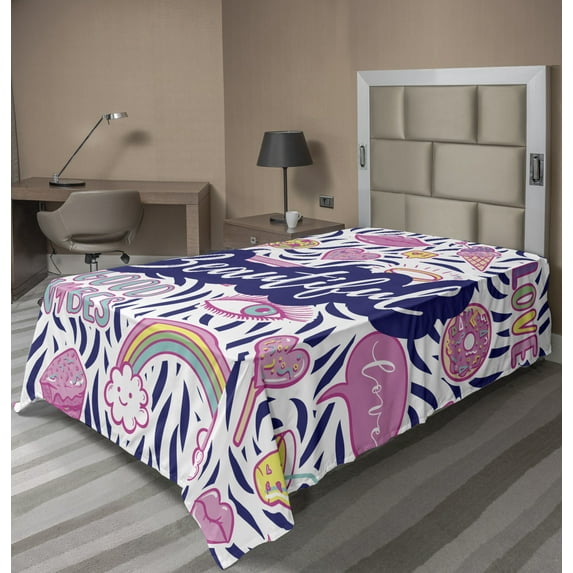 Ambesonne Saying Flat Sheet, Feminine Objects, TwinXL Size, Indigo Pink