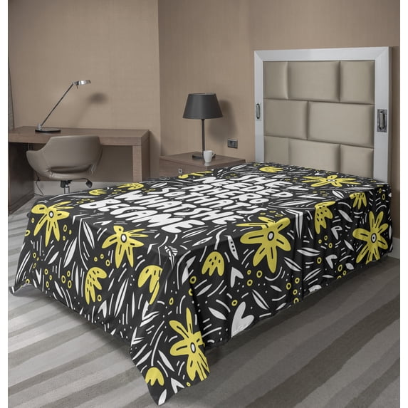 Ambesonne Saying Flat Sheet, Feminism Flora Lettering, TwinXL Size, Grey Yellow