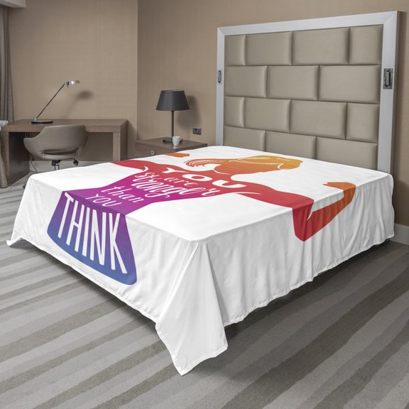 Ambesonne Saying Flat Sheet, Fitness Strong Woman, King Size, Multicolor