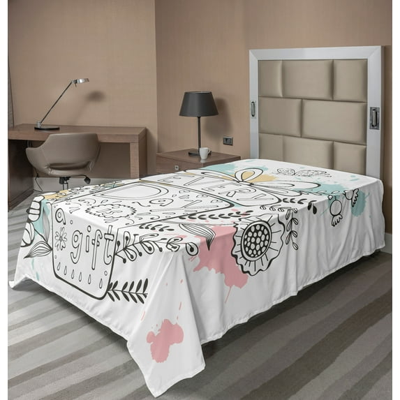 Ambesonne Saying Flat Sheet, Floral Every Day is a Gift, Twin Size, Multicolor