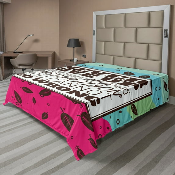 Ambesonne Saying Flat Sheet, Frame Retro, California King, Magenta Aqua Brown