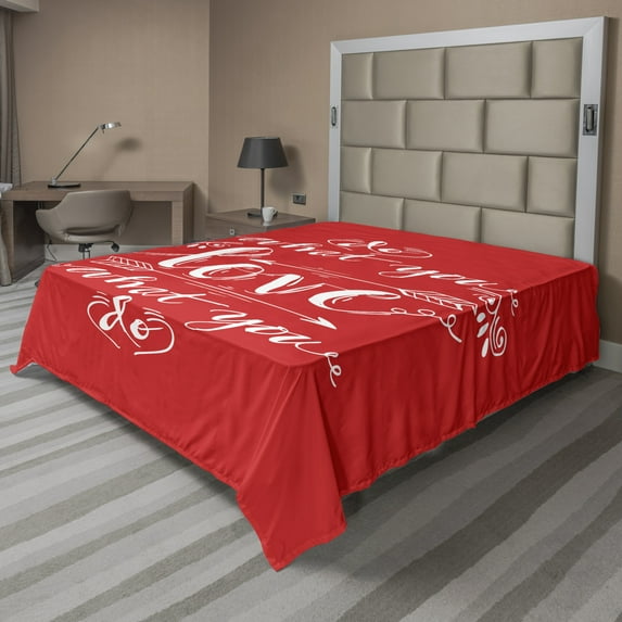 Ambesonne Saying Flat Sheet, Freehand Sketch Elements, Full Size, Vermilion and White