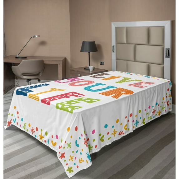 Ambesonne Saying Flat Sheet, Funny Live Your Life Wording, TwinXL Size, Multicolor