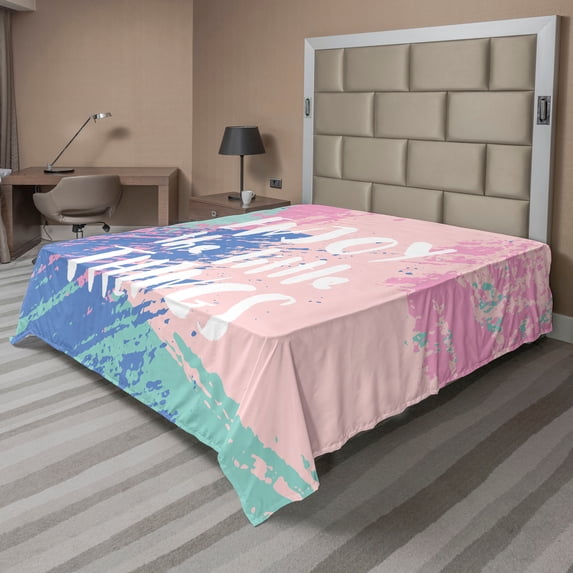 Ambesonne Saying Flat Sheet, Grunge Color Smear Slogan, Queen Size, Multicolor