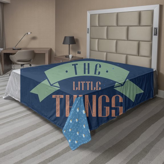 Ambesonne Saying Flat Sheet, Grungy Positive Message, Full Size, Pale Green Night Blue