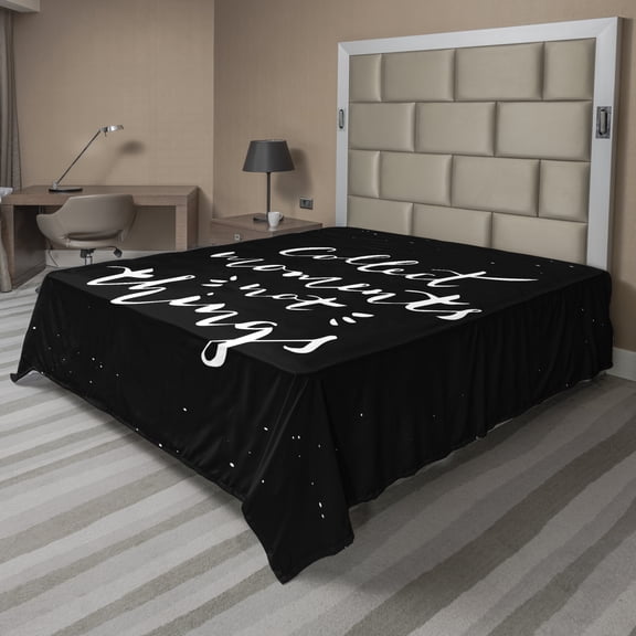 Ambesonne Saying Flat Sheet, Hand Drawn Calligraphic Note, King Size, Charcoal Grey White