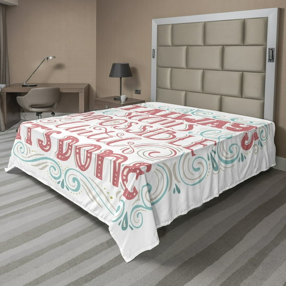 Ambesonne Saying Flat Sheet, Hand Drawn Swirls Curls, California King, Dark Coral Pale Blue