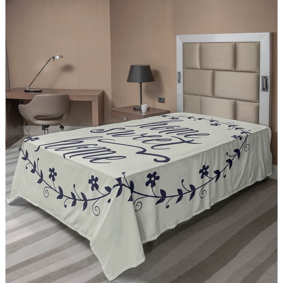 Ambesonne Saying Flat Sheet, Hand Written Text, TwinXL Size, Pale Taupe Dark Blue